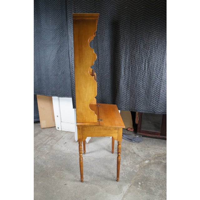 Vintage Early American Style Petite Maple Lift Top Secretary Desk & Hutch 70" For Sale - Image 9 of 10