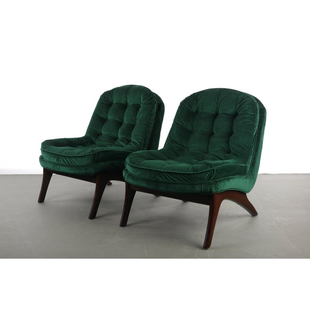 Scoop Lounge Chairs Attributed to Adrian Pearsall in Rich Tufted Green Velvet - a Pair For Sale In Orlando - Image 6 of 6