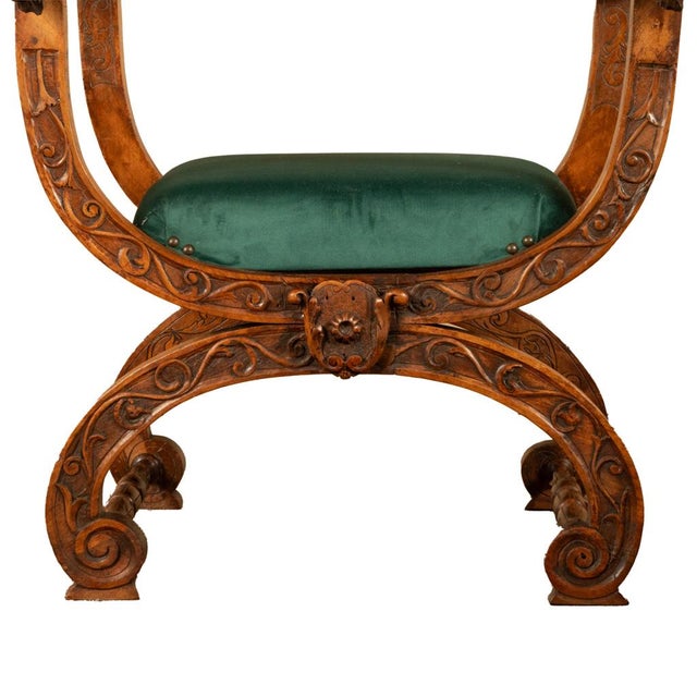 Antique Renaissance Revival Carved Walnut Green Man Savonarola Chair Circa 1890 For Sale - Image 17 of 17