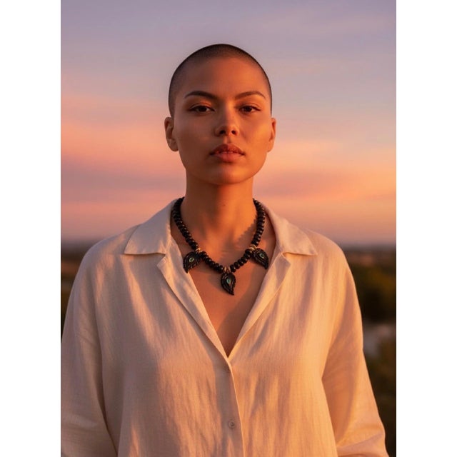 2020s Black Onyx and Tsavorite Paisley Necklace, 14k Gold For Sale - Image 5 of 8