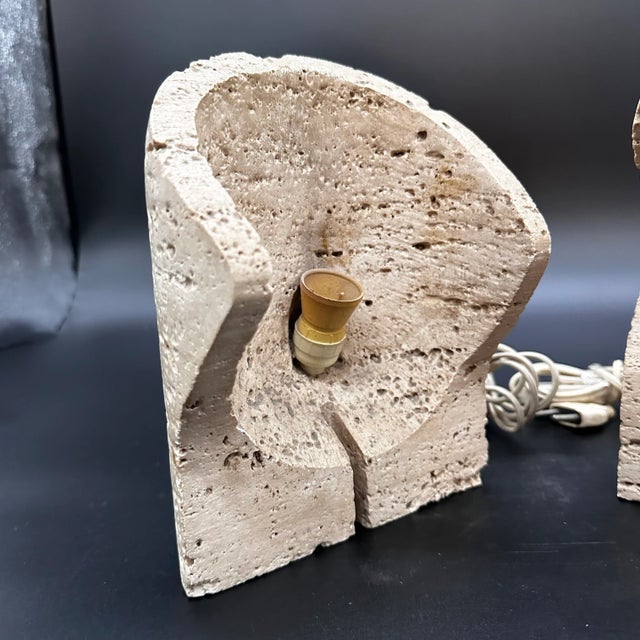 1970s Pair of Travertine Table Lamps by Mari for Danesi 1970s For Sale - Image 5 of 9