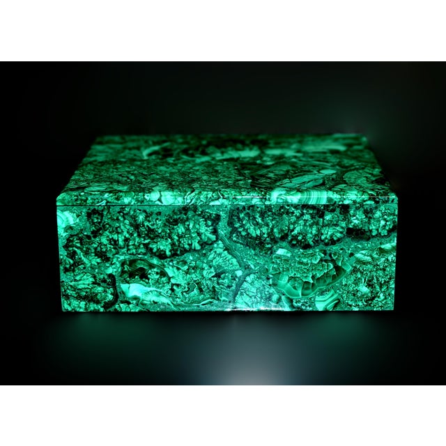 Contemporary Rare Huge Natural Malachite Box 8" For Sale - Image 3 of 12