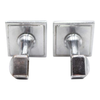 Pair of Art Deco Nickel Plated Brass Towel Bar Brackets For Sale