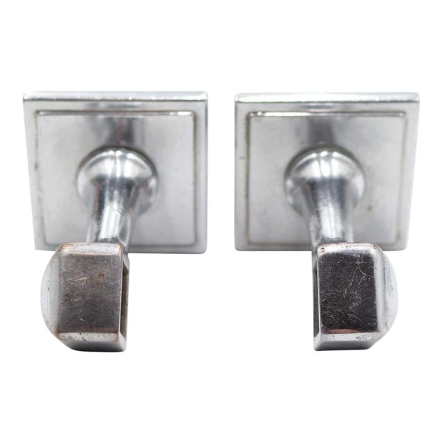 Pair of Art Deco Nickel Plated Brass Towel Bar Brackets For Sale