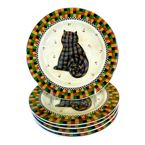 1990s Vintage Boho Chic Halloween Calico Cat Salad Plates - Set of 5.