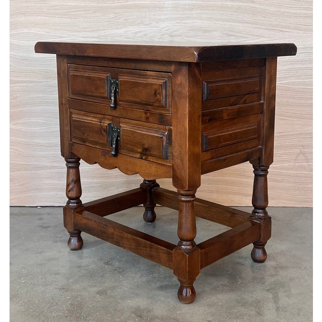 1900 - 1909 20th Century Spanish Nightstands With Two Drawers and Iron Hardware For Sale - Image 5 of 8