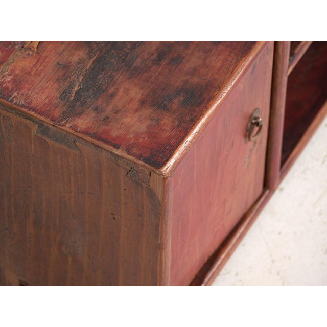Low Antique Qing Dynasty Vermilion Gansu Sideboard For Sale - Image 3 of 12