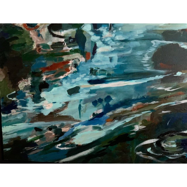 Wood "Breathing Room" Large Blue Brown Abstract Painting Framed by Michele Zuzalek For Sale - Image 7 of 8