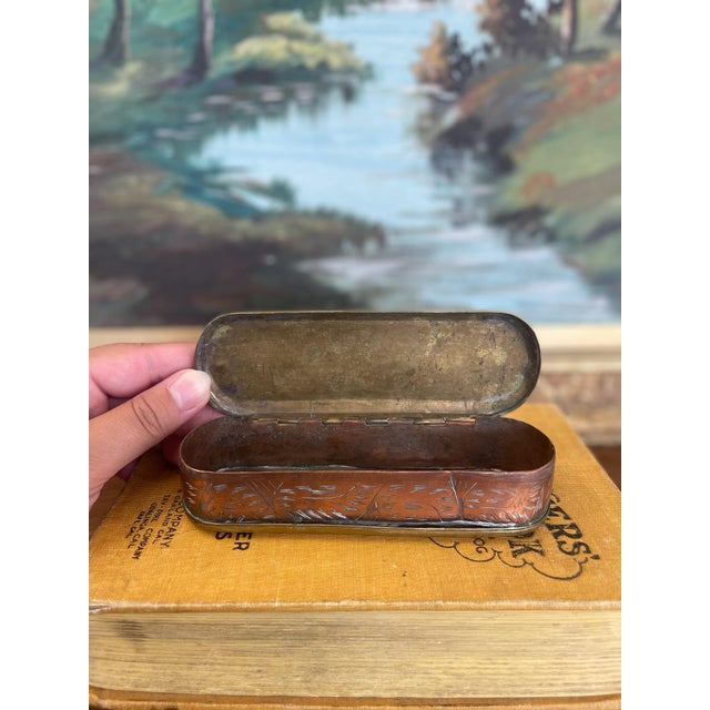 18th Century Likely Dutch Brass and Copper Toned Snuff or Tobacco Box With Engraved Figural Scenes and Script. For Sale In Seattle - Image 6 of 8