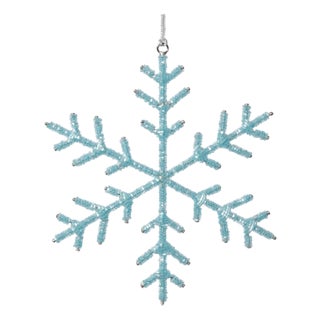 Beaded Snowflake Ornaments, Set of 12, Blue, 8" For Sale