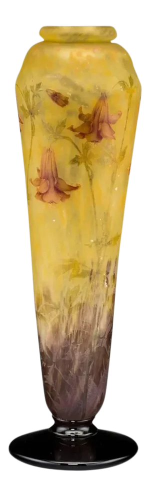 Monumental 19” Daum Nancy Enameled and Etched Columbine Flower Vase