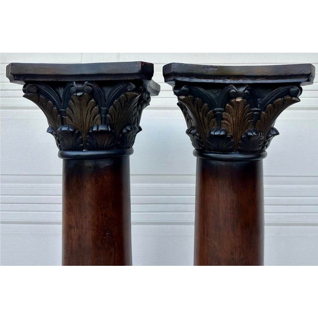 Pair of Custom Vintage Wooden Corinthian Column Pedestals With Capitals For Sale - Image 11 of 18