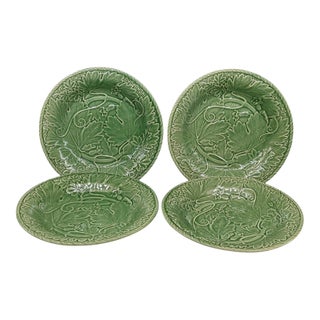 Vintage Bordallo Pinheiro Green Vine Majolica Salad Plates - Set of 4 For Sale