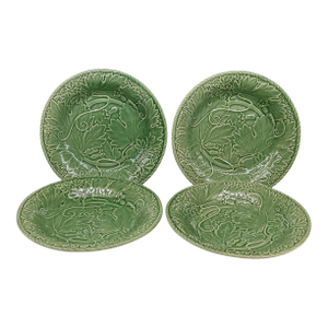 Vintage Bordallo Pinheiro Green Vine Majolica Salad Plates - Set of 4