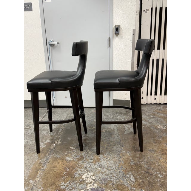Global Views Global Views Anvil Black Leather Bar Stools, Pair For Sale - Image 4 of 12