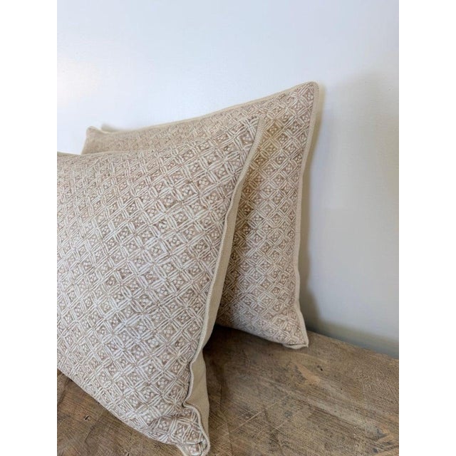 Textile Artisan Crafted Geometric Lattice Pillows in Natural Linen For Sale - Image 7 of 8