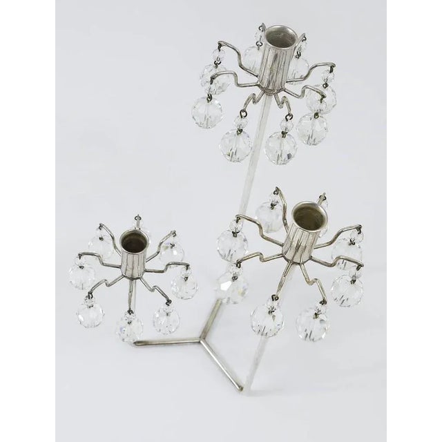 Silver Plated Candlestick with Faceted Crystals from Lobmeyr, Austria, 1950s For Sale - Image 10 of 11