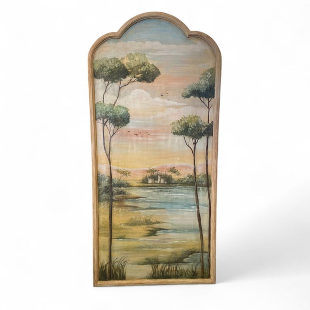 Set of three Italian panels that follow the models of 18th-19th century landscape decorations, painted in oil on canvas in...