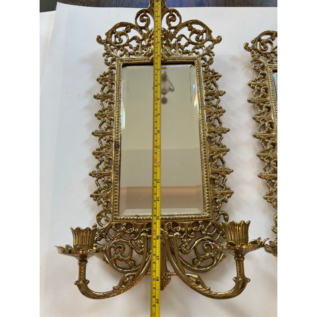 Brass Vintage Pair Italian Bacchus Brass Mirror Wall Hanging Sconces Candleholders For Sale - Image 8 of 12
