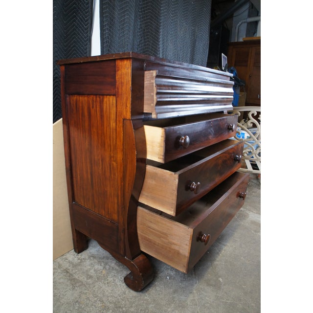 Antique American Empire Flame Mahogany Tallboy Dresser Chest of Drawers For Sale - Image 4 of 12