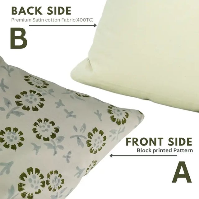 Fabdivine Handmade Block Printed Cushion Cover 26x26 Inch Cotton Satin-Bloom For Sale - Image 4 of 5