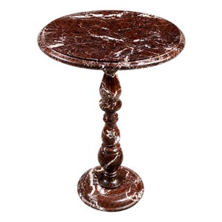 Handcrafted Red Marble Side Table | Round Accent Table | Modern Nightstand in Red 12x20 For Sale