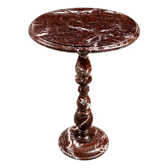 Handcrafted Red Marble Side Table | Round Accent Table | Modern Nightstand in Red 12x20 For Sale