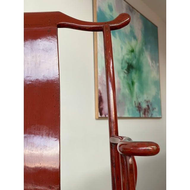Chair in Ming Chinese style with High Backrest and Red Lacquer For Sale - Image 6 of 18