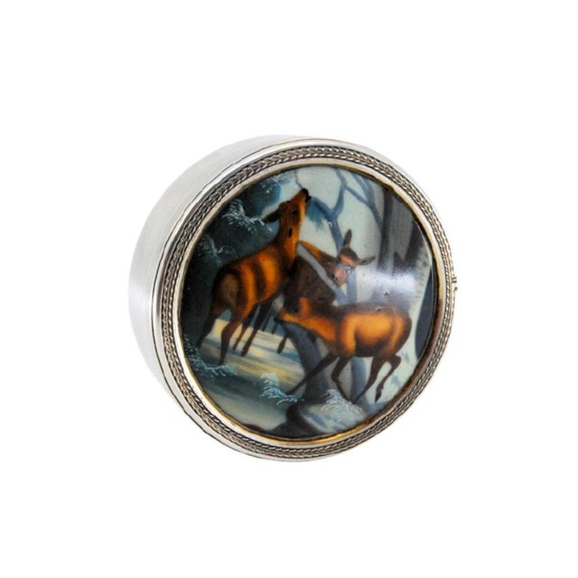 Silver Box with Enameled Image on the Lid with Deer in the Ice For Sale - Image 11 of 11