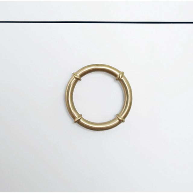 Wood Matthew Izzo Home Tilley Matte White Lacquer Three Door Buffet With Brass Hardware For Sale - Image 7 of 7