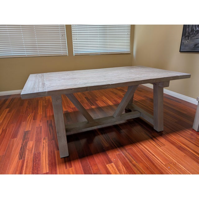 Restoration Hardware Restoration Hardware Grey Salvaged Wood Dining Table and Bench For Sale - Image 4 of 4