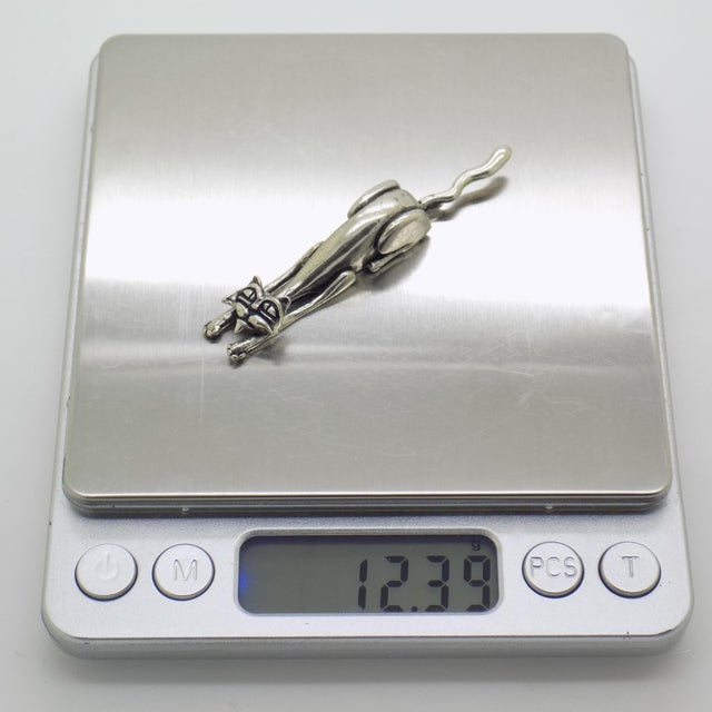 Silver Vintage Italian Silver Stretching Cat Figurine, 1980s For Sale - Image 8 of 11