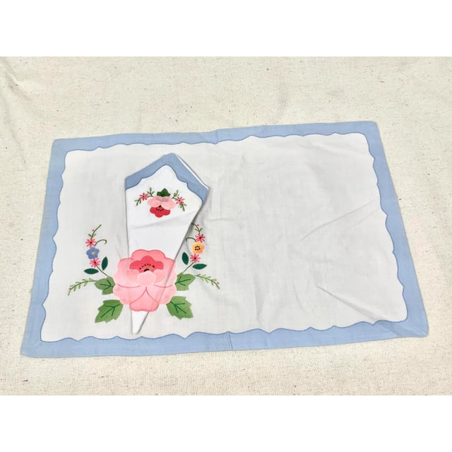 Vintage Floral Appliqué Placemats With Napkins-Set of 12 For Sale - Image 11 of 13