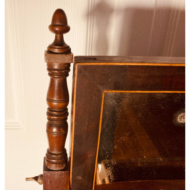 Early 19th Century Antique English Federal Bow Front “Dressing Glass” Table Mirror Mahogany With Satinwood Inlay Triple Drawer For Sale - Image 5 of 11