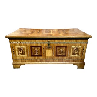 19th Century German Biedermeier Inlaid Walnut Trunk For Sale