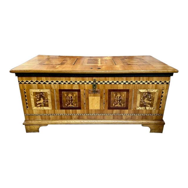 19th Century German Biedermeier Inlaid Walnut Trunk For Sale