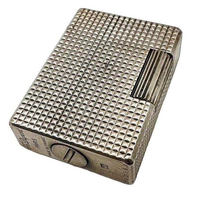 Art Deco 1970s French Modern Silver & Gold Plate Gas Pocket Guilloché Lighter by s.t. Dupont For Sale - Image 3 of 10
