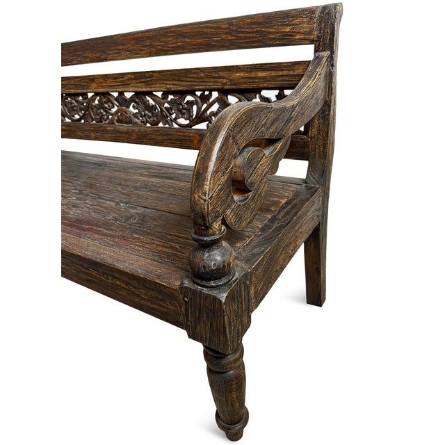 Late 20th Century Vintage Carved Blackened Boho Balinese Bench For Sale - Image 5 of 5