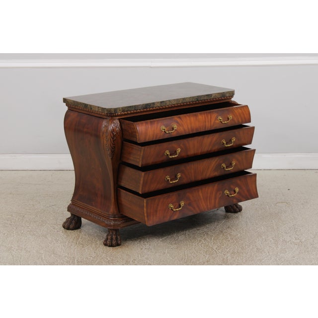 1990s Maitland Smith Flame Mahogany Marble Top Bombe Dresser For Sale - Image 5 of 18