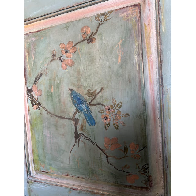 Large Vintage Painted Pine Double Wardrobe with Inlaid Chinoiserie, 1890s For Sale - Image 6 of 14