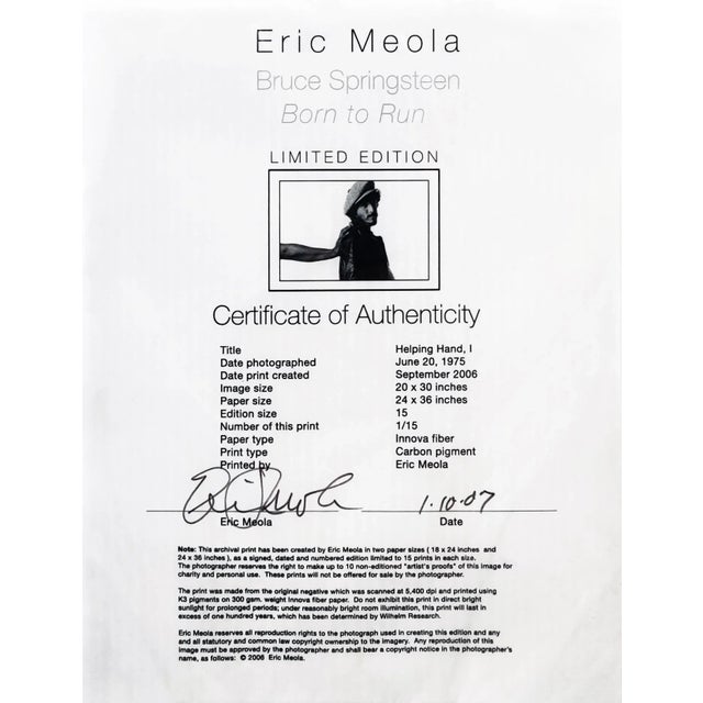 From Bruce Springsteen's 'Born to Run' session. Photographed June 20th, 1975 and print created September 2006. Carbon...