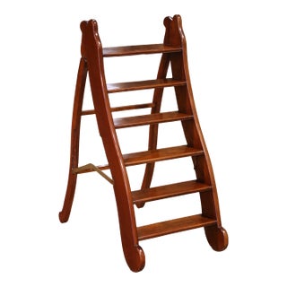 Mid-Century English Mahogany Folding Library Steps With Brass Hinges For Sale