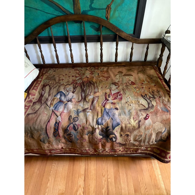 Mid 20th Century Earth Tone Hunting Scene Wool Tapestry For Sale - Image 4 of 12