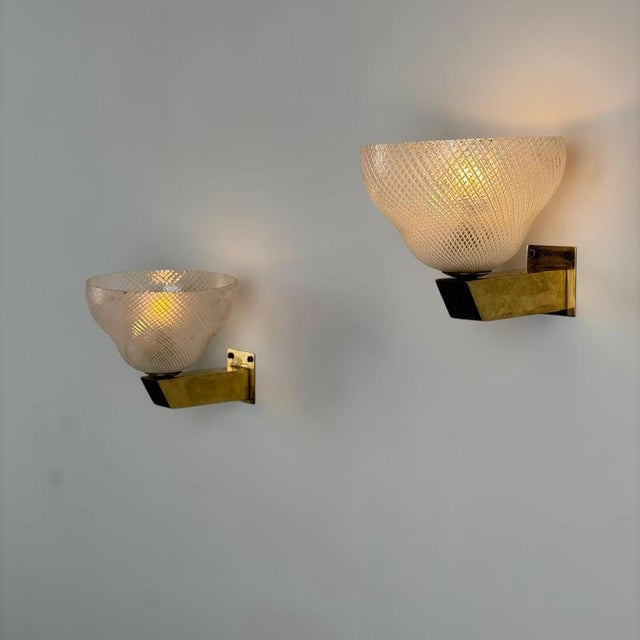 1940s Reticello Wall Sconces attributed to Carlo Scarpa for Venini, 1940s, Set of 2 For Sale - Image 5 of 18