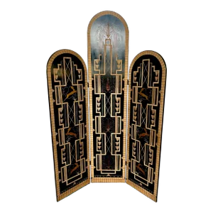 Mid 20th Century Art Deco Gilt and Black Lacquer 3-Panel Divider Screen