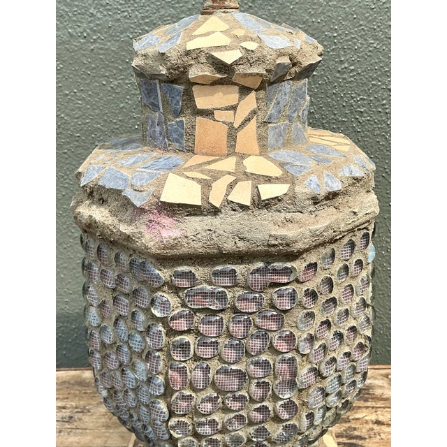 Oyster Gray Vintage Found Object Mosaic Lamp For Sale - Image 8 of 12