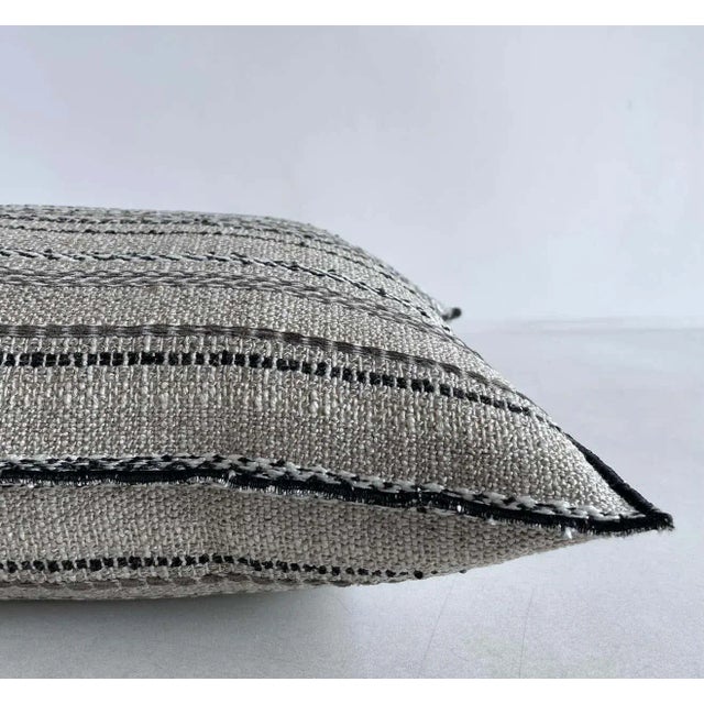 Custom Embroidered Stripe French Linen and Wool Pillow Cover For Sale - Image 4 of 7
