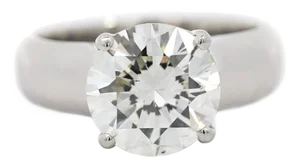 Natural 4.07 Carat H/Si1 Round Diamond Solitaire Wide Shank Ring in Platinum