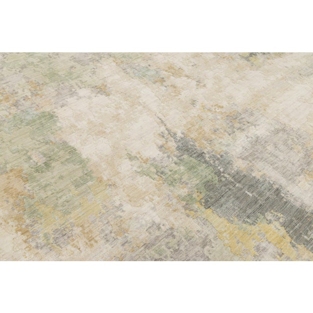 Abstract Watercolor Modern Area Rug – Sage Green, Gold, & Ivory Wool-Nylon Blend For Sale - Image 10 of 10