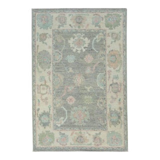 Gray & Cream Turkish Oushak Rug 4' x 6' For Sale